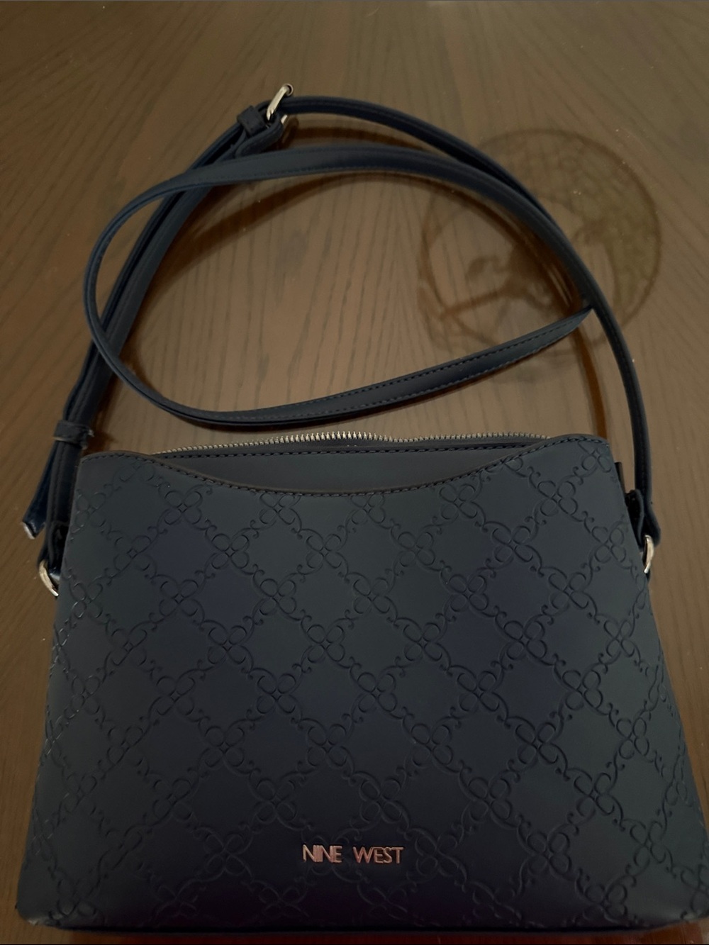 Nine West Navy Embossed Crossbody Purse with Gold Logo